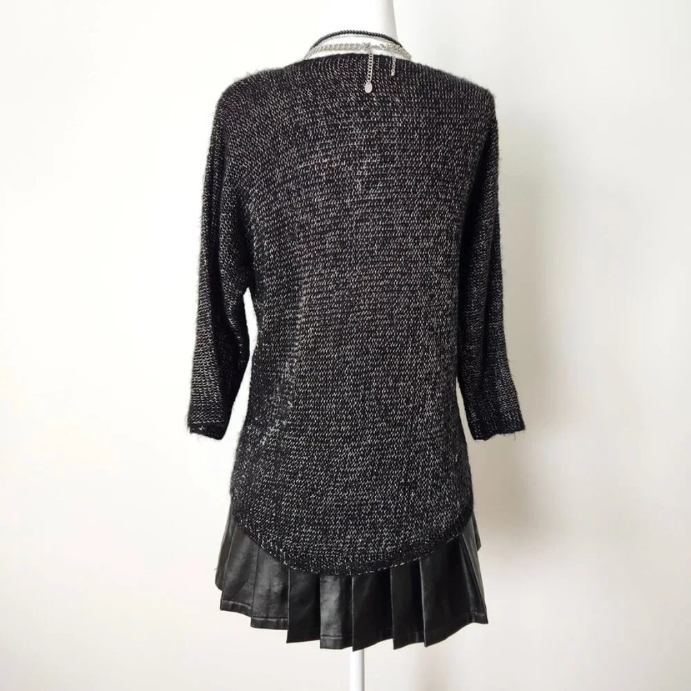 Y2K‎ Grunge Black Metallic Knit Sweater Small Whimsigoth Witchy Dark Fairy Gold